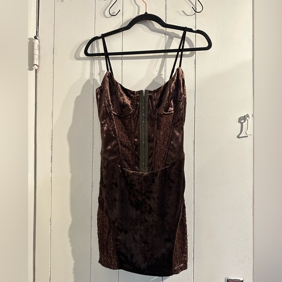 AKIRA Brown Velvet Corset Mini Dress - Picture 1 of 8